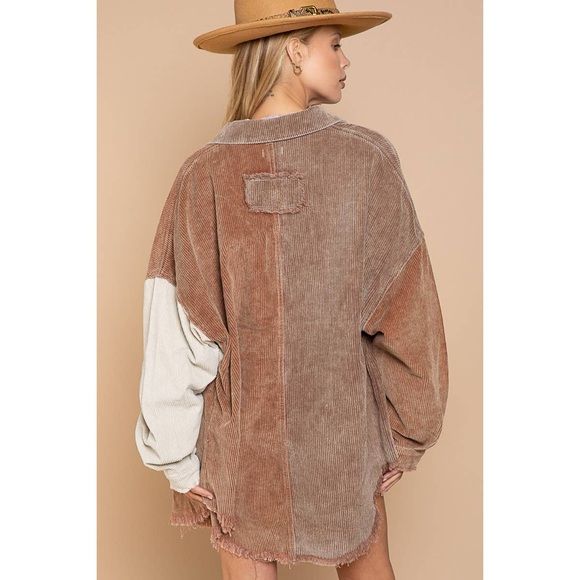 POL Patchwork Corduroy Jacket in Brown and Cream - Picture 5 of 8